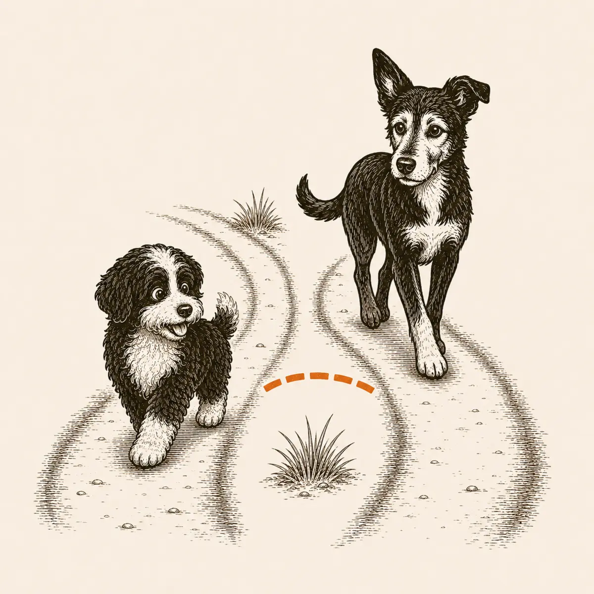 Mehrere Mensch-Hund-Teams bei einem angeleiteten Social Walk mit ausreichend Abstand