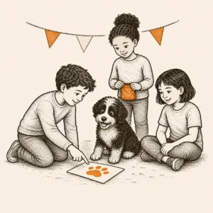 Kinder feiern mit einem Hund Geburtstag in der Hundeschule Schnüffelnase