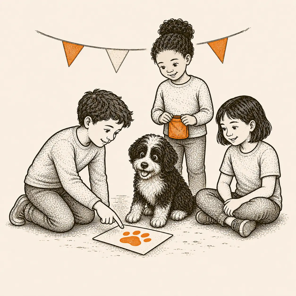 Kinder feiern mit einem Hund Geburtstag in der Hundeschule Schnüffelnase